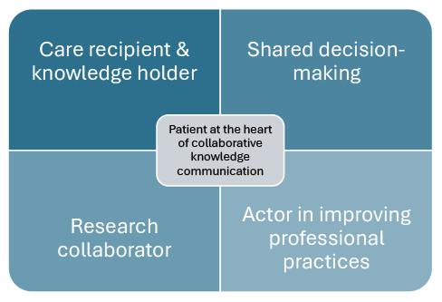 A diagram outlining a model of patient-centred care that emphasises the patient's multifaceted role in the healthcare system