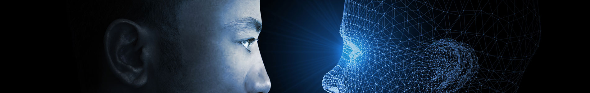 A human face looks at an AI generated face