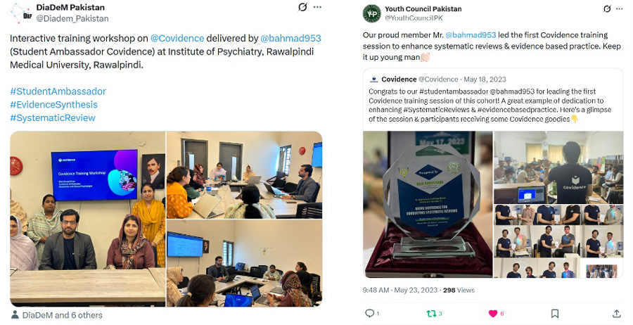 Two social media posts about training sessions run by the author