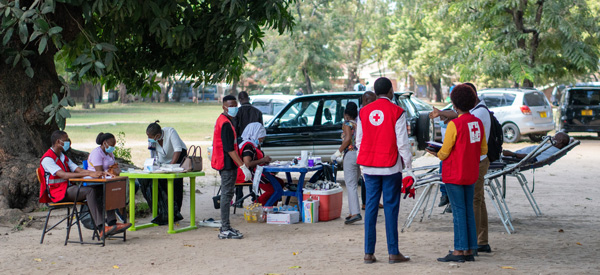 An outdoor blood collection station in Africa