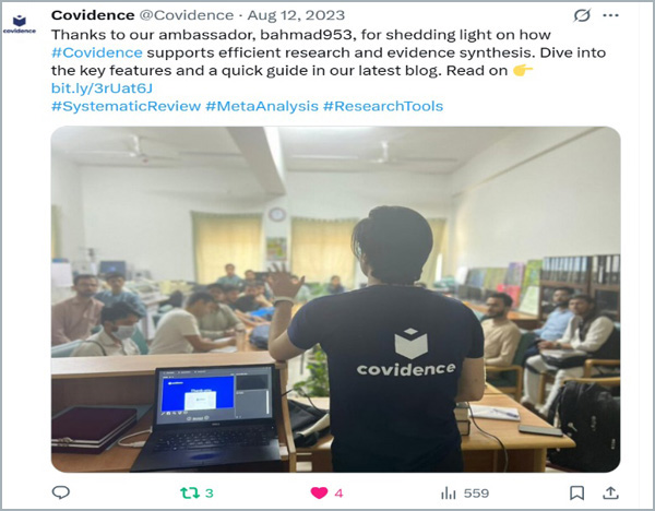 Covidence tweets about training conducted by Bilal Ahmad Khan